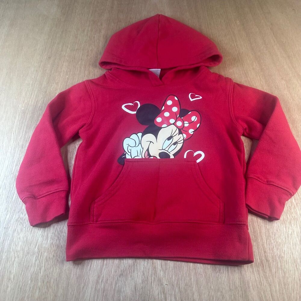 Disney Minnie Mouse Girls Red Hoodie XCH 4/5 Hearts Graphic Pullover Sweatshirt